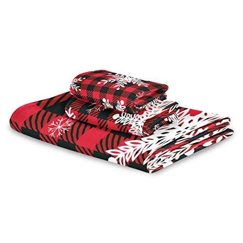 Vdsrup Buffalo Plaid Snowflakes Towels Set of 3 Red Check Winter Christmas Hand Towel Bath Towel Washcloth Soft Thin Face Guest Towel Kitchen Tea Dish Towels Bathroom Decorations Housewarming Gifts 5