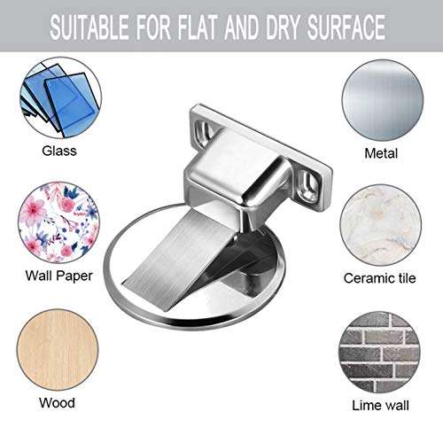Door Magnets Stop, Floor Mount Magnets Door Stopper, Stainless Steel Magnetic Catch Holder, Commercial Large Doors Stops, No Drilling Doorstopper for Security (2 Pack) 2