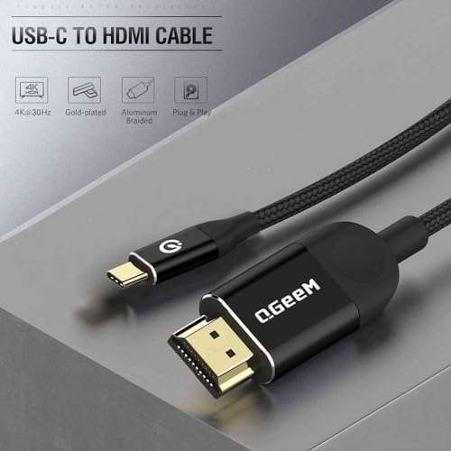 QGeeM USB C to HDMI Cable Adapter 6FT 4K, USB Type C to HDMI Thunderbolt 3/4 Compatible for iPhone 16,Galaxy,MacBook Pro/air,IPad Pro, 4