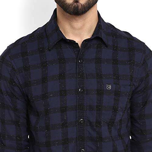 Mufti Men's Slim Fit Shirt (MFS-10032-I_05-Navy_XXL_Navy Blue_2XL) 6