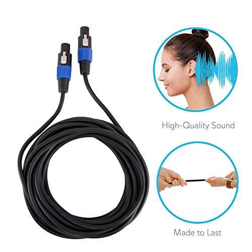 Pyle-Pro Audio Cord Connector to Male Speakon Connection 30 ft 12 Gauge Black Heavy Duty Professional Speaker Cable Wire-Delivers Sound-Pyle PPSS30, USB 5