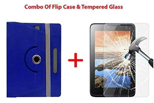 Hello Zone Exclusive 360� Rotating 7� Inch Flip Case Cover + Free Tempered Glass for Asus Google Nexus 7C 2013 Edition -Blue 2