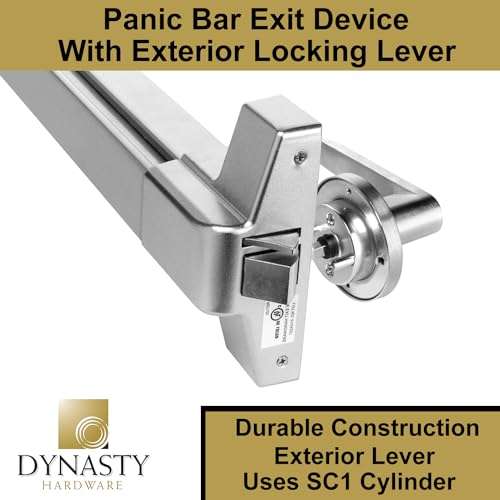 Dynasty Hardware Push Bar Panic Exit Device for Emergency Exit Doors Painted Aluminum, with Exterior Lever Handle 2