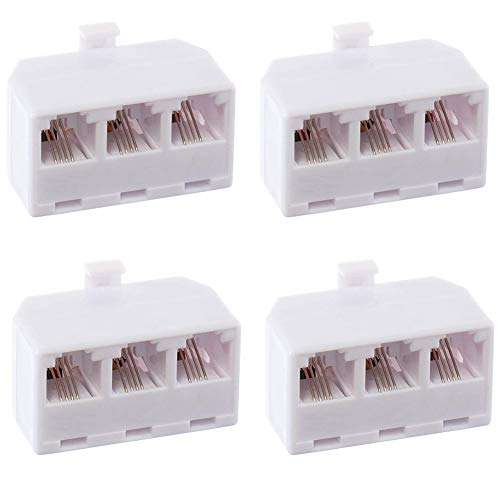 Phone Splitter 2 Line, 4-Pack Three Way Telephone Splitter, 1 to 3 RJ11 6P4C Telephone Jack Adapter Converter