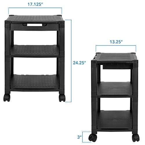 Mount-It! Mobile Printer Stand with Drawer | Height Adjustable Printer Cart with 4 Swivel Wheels and Cable Management | Rolling Printer Stand with Storage, 3 Tier (Black) 6