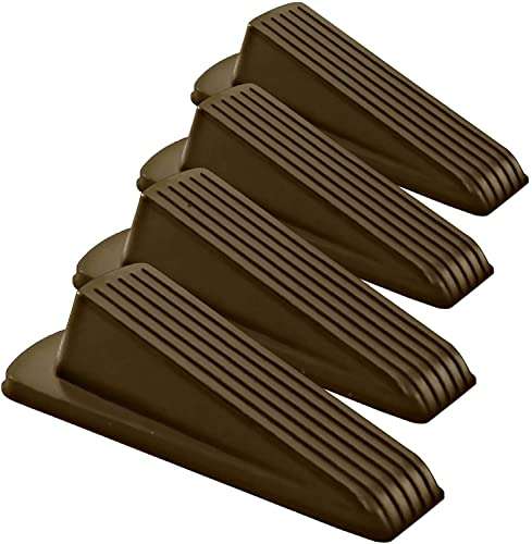 Home Premium Door Stoppers for Bottom of Door, Rubber Door Stop Wedge (4 Pack, Brown) 1