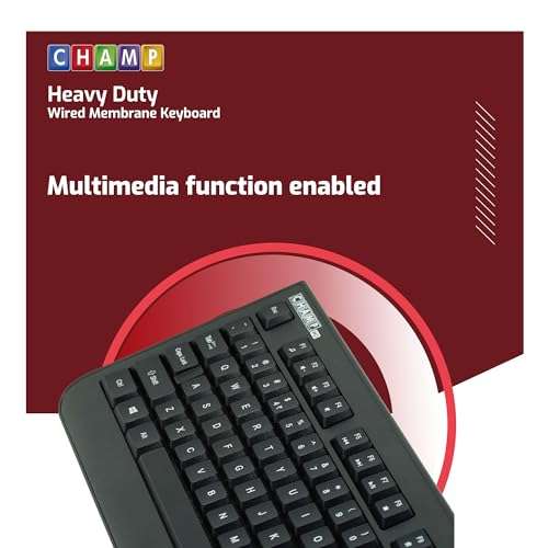 TVS ELECTRONICS Champ Heavy Duty Membrane Wired Keyboard | Array of 104 Keys |Multimedia Functions|Membrane Keys| Compatible|Smooth Handling|Lightweight|Plug|SND Play USB Connectio |Sculpted Key Cap 4