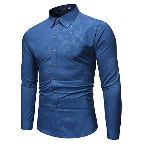 Mens Novelty Butterfly Printed Shirts Long Sleeve T-Shirt Casual Slim Fit Dress Shirts Blue 5