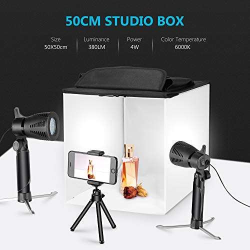 Neewer 20x20 inches Table Top Photography Studio Lighting Light Tent Kit with Foldable Shooting Box, Led Light, Mini Tripod, Phone Holder, 4 Color Backdrops for Product Shooting Advertising 2