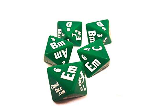 Chord Dice Songwriting Tool | Guitar Accessories for Acoustic Electric Guitar Player, Music Lover Gift for Songwriters | Key of G Major Chords on Green Dice 1