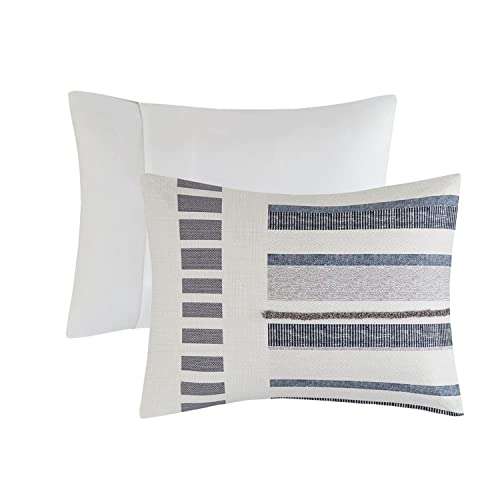 INK+IVY 100% Cotton Comforter Set Trendy Stripe Textured Design, Modern Down Alternative, All Season Cozy Bedding with Matching Shams, Full/Queen, Gray/Blush Stripes 2