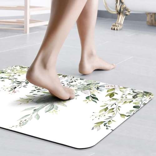 Gibelle Eucalyptus Leaves Bath Mat Rug Super Absorbent Quick Dry Thin Bathroom Rugs Fit Under Door Non Slip Rubber Backed Bathroom Floor Mat for in Front of Bathtub Sink Shower (20"x32", Sage Green) 5