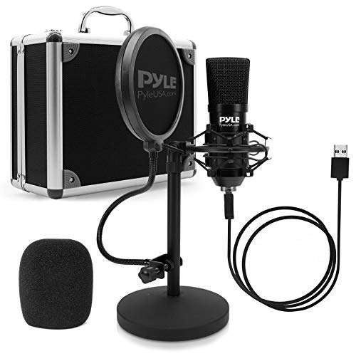 USB Microphone Podcast Recording Kit - Audio Cardioid Condenser Mic w/Desktop Stand and Pop Filter - for Gaming PS4, Streaming, Podcasting, Studio, YouTube, Works w/Windows Mac PC - Pyle PDMIKT120 1