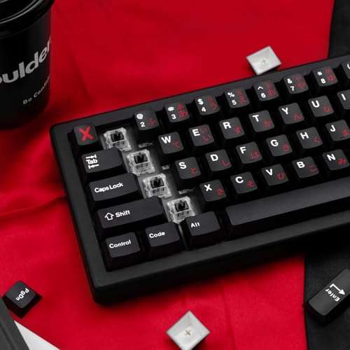 TIMSEKER 129 Keys Novelty Red and Black Japanese Keycap, PBT Cherry Profile Keycap Set, Keyboard Cap for 61/87/96/98/104/108 ANSI Layout Mechanical Gaming Keyboard 4