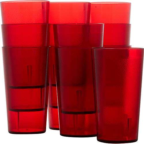 Restaurant Grade, BPA-Free 12oz Red Plastic Cups 12pk. Super Durable, Break Resistant Drinking Glasses for Cafe, Party, Catering. Reusable, Stackable Tumblers with Textured Grip Design 1