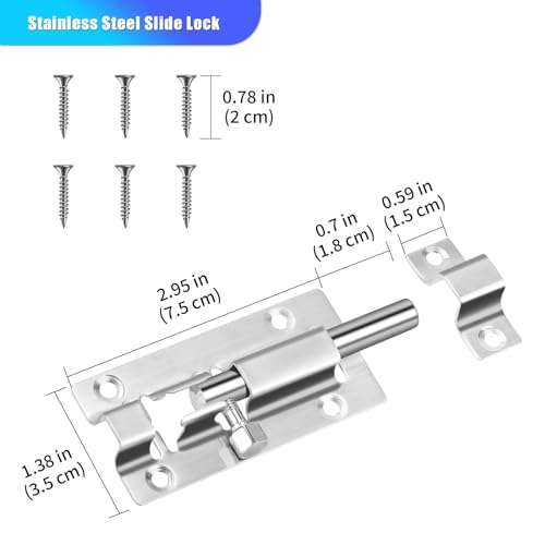 INBOF 2 Pack Slide Lock, 3 Inch Barrel Bolt Latch, Premium Door Bolt Lock, Stainless Steel Slide Bolt Latch, Thickened Slide Latch Lock with 12 Screws, Slide Locks for Inside Door 2