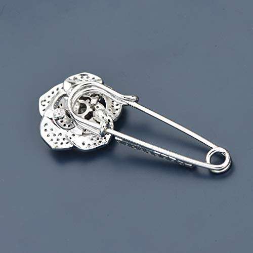 YYBONNIE Silver Tone Sparking Micro Pave Layered Petal CZ Rose Flower Cardigan Sweater Safety Pin Brooch 6