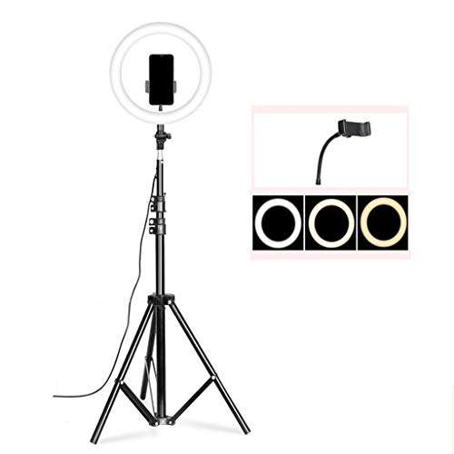 QFFL LED Ring Light Floor-Standing LED Ring Fill Light Soft Light 3 Colors with Tripod Stand and Phone Holder USB Interface Power Supply for Makeup Video Photography (Color : 43-110CM) 1