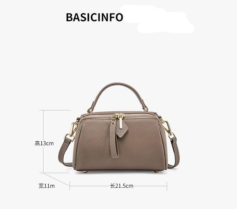 Small Leather Crossbody Handbag, Top Handle Purse with Shoulder Strap, Taupe 3