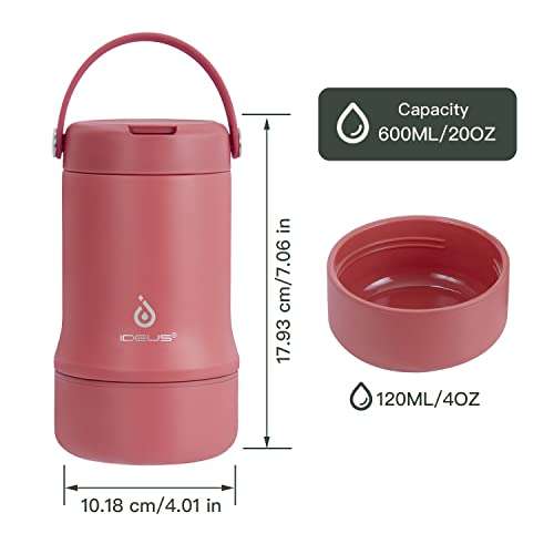 Ideus Soup Thermo with Foldable Spoon and Bowl 20oz, All-in-one Insulated Bento Lunchbox Stainless Steel Leakproof Portable Soup Container Vacuum Thermal Food Jar for Lunch, Red 5