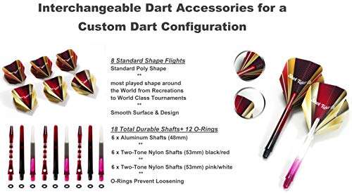 SHOT TAKER CO. EST. 2017 6pc Steel Tip Darts Set - Professional Darts for Dartboard - Includes Barrels + Plastic/Aluminum Shafts + O'Rings + Flights + Sharpener + Wrench (21g-Red B-10412) 5