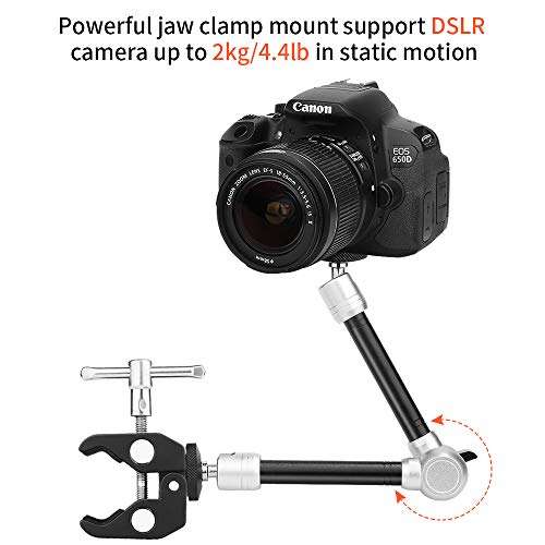 TOAZOE 11'' Articulating Friction Magic Arm Super Clamp Mount with Phone Holder, Adjustable Camera Mount Kit for DSLR Camera, LCD Monitor, Video Vlog Rig, Smartphone 5