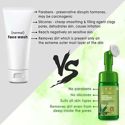 WOW Skin Science Aloe Vera Foaming Face Wash with Built-In Face Brush for deep cleansing - No Parabens, Sulphate, Silicones & Color - 100mL 5