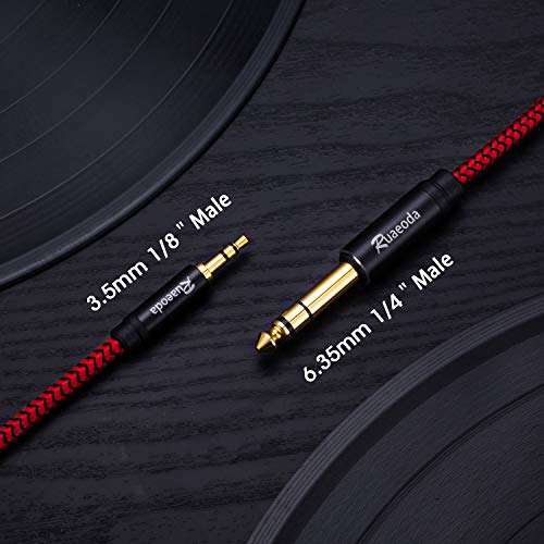 Ruaeoda 6.35mm to 3.5mm Male to Male Stereo Cable 2 ft, 1/4 to 1/8 Audio Cable,3.5mm to 6.35mm TRS with Zinc Alloy Housing and Nylon Braid Compatible for iPod, Laptop,Home Theater Devices 2