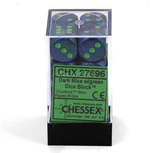 Chessex Lustrous Dark Blue/Green 16mm d6 Dice Block (12 Dice) 4