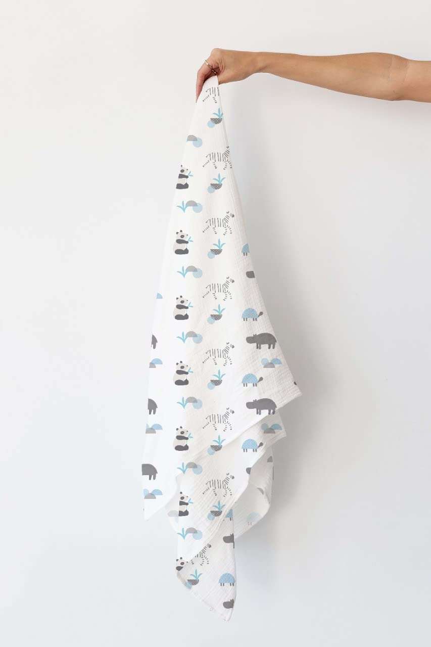 Kindermum Organic Cotton Muslin Swaddle Blanket Large Size - (0-12 Month) 100 cm X 100 cm - Set of 2 (Jungle Safari and Tiny Animals) 3