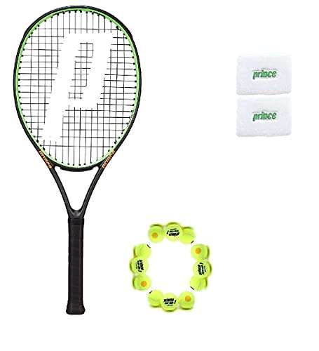 Prince tennis racket -Tour 100 P 26 with Prince-Stage 2-Orange-Std tennis ball 1 DOZ and Wristband GR/WHT