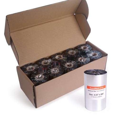 10 Rolls 4.33" x 984' (110mm X 300m) Thermal Transfer Wax Resin Ribbon for Label Tag Barcode Printing for Zebra,TEC,DATAMAX,etc 2