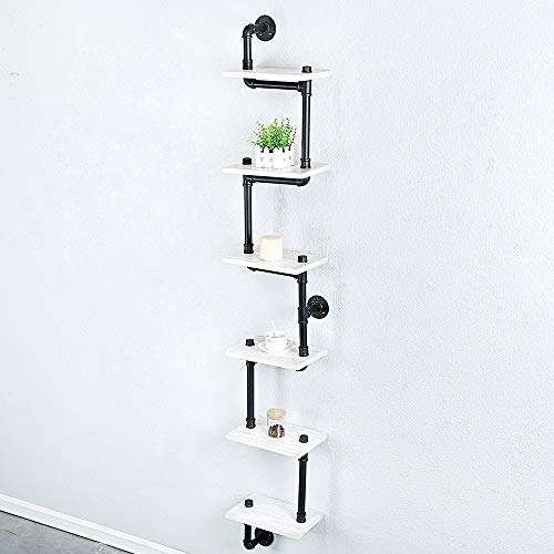 Industrial Pipe Shelving Wall Mounted,11.8in Rustic Metal Floating Shelves,Wall Shelf Unit Bookshelf Hanging Wall Shelves,Steampunk Real Wood Book Shelves,Farmhouse Kitchen Bar Shelving(6 Tier) 6