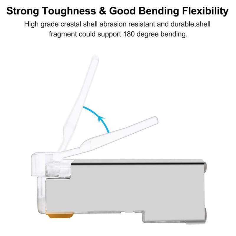 FEDUS RJ45 STP Connector Pack 4 Cat5, Cat5E, Cat6, Shielded RJ45 Nickel Plated 8P8C Ethernet Modular LAN Crimp Module Plug FTP STP Network Crimping Plug Ethernet Network Cable Plug 5