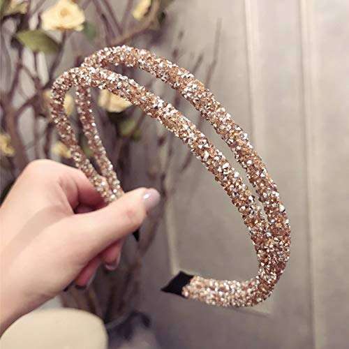 1Pcs Headbands for Women Turban Headbands for Women Rhinestone Diamond Double Crystal Side Hair Band Vintage Hairband Hair Hoops Hair Accessories,Champagne 4