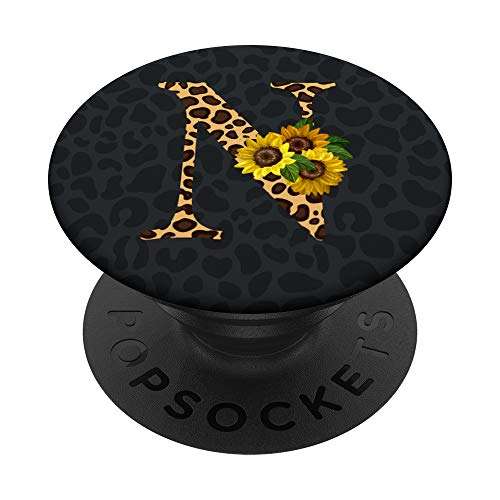 Leopard Cheetah Animal Print Sunflower Letter N Monogram PopSockets PopGrip: Swappable Grip for Phones & Tablets 1