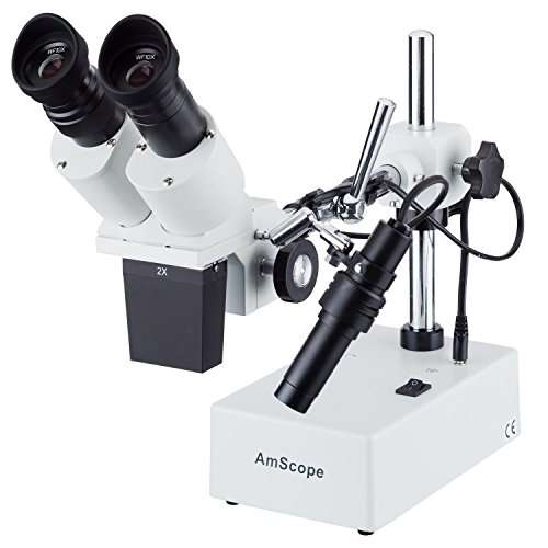 AmScope SE420Y Professional Binocular Stereo Microscope, WF10x and WF15x Eyepieces, 20X and 30X Magnification, 2X Objective, Tungsten Lighting, Boom-Arm Stand, 110V-120V 1