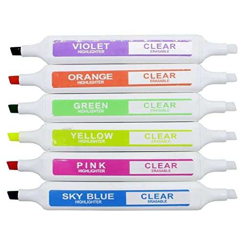 KRYTONE®Erasable Highlighter Twin Head 6pcs Set Marker Pen Light Pen Drawing Art Supplies, Multicolor 2