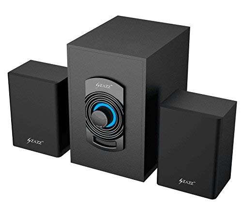 ZAZZ MS2116 2.1 Channel USB Multimedia Speaker System | 10W RMS | Wooden Enclosed Woofer with Clear Sound, Satellite Speakers, AUX/2RCA Connectivity, Blue LED Indicator – Black 1