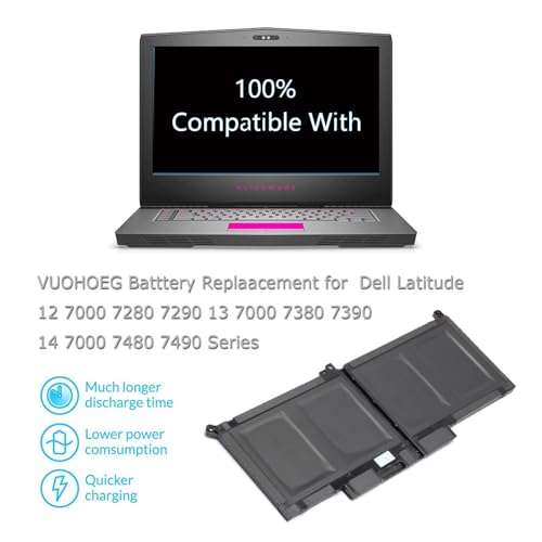 VUOHOEG F3YGT Laptop/Notebook Battery for Dell Latitude 12 7000 7280 7290; 13 7000 7380 7390; 14 7000 7480 7490 Series DM3WC 0DM3WC 2X39G- 60Wh 7.6V 4