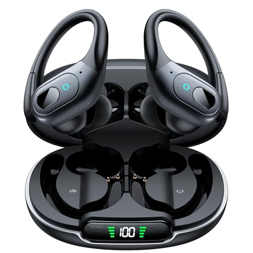 occiam Active Noise Cancelling Earbuds Wireless Bluetooth Headphones Ear Buds 90Hrs Playback Stereo Bass Earphones with Mic Over-Ear Hooks IPX7 Waterproof Headset for Work Sports Running Matte Black