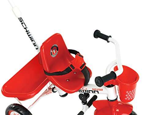 Schwinn Easy Steer Bike for Toddler, Kids Tricycle with Removable Push handle, Steel Trike Frame, Boys and Girls Ages 2-4 Year Old, Red/White, 8" 2