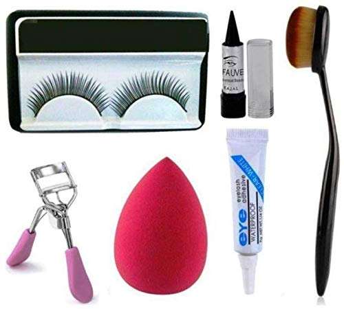 Adbeni Eyelashes, Kajal, Eyelash Curler, Belender Puff, Glue, Oval Brush-Gen-43-GC-992