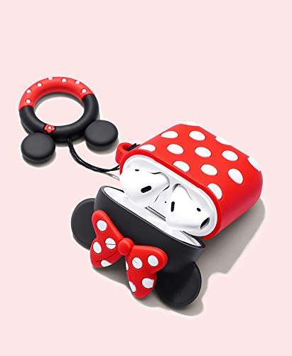 AKXOMY Compatible with Airpods Case Cover, Cute Cartoon Minnie Mouse Airpods Case, Charging Drop-Proof Soft Silicone Protective Cover Case for Girls Women Kids Airpods 2 & 1 (Minnie) 3