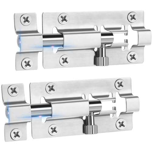 INBOF 2 Pack Slide Lock, 3 Inch Barrel Bolt Latch, Premium Door Bolt Lock, Stainless Steel Slide Bolt Latch, Thickened Slide Latch Lock with 12 Screws, Slide Locks for Inside Door 1