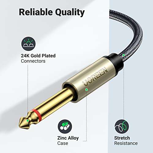 UGREEN 1/8 to 1/4 Stereo Cable 3.5mm TRS to Dual 6.35mm 1/4 TS Mono Y Splitter Audio Cord Adapter Compatible with iPhone, PC, Computer Sound Card, Mixer, Multimedia Speaker, Home Stereo System 6.6FT 4
