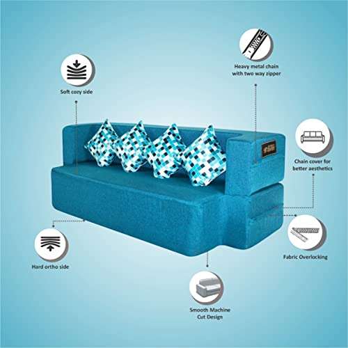 Seventh Heaven Sofa Cum Bed - Jute Fabric Washable Cover Sofa Bed (Blue, 4-Person Sofa - 78X44X14 (4Sit, 2 Sleep)) 3