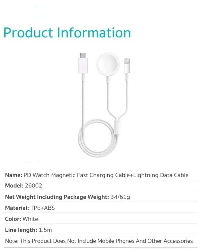 MINGER MMMCompatible to Apple iWatch Charger & Mobile Charging Cable ; Ligtning (Type-C);Apple Watch Series 6/5/4/3/2/1/SE and iPhone SE, 6~14 5