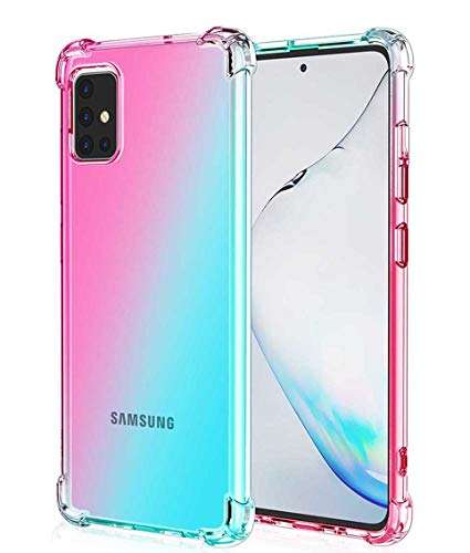 Lmposla for Galaxy A71 5G Case[Not for A71 5G UW from Verizon], Shockproof Slim Flexible Double-Color TPU Soft Silicone Airbag Anti-Drop Protection Case Cover for Samsung Galaxy A71 5G (Pink/Teal) 1