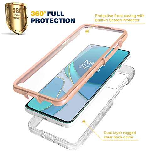 Oneplus 8T 5G Case, Rosebono Hybrid Bling Glitter Sparkle Transparent Hard Back Pannel Cover 360 Protection Case with Built-in Screen Protector for Oneplus 8T 5G (Rose Gold Frame) 2
